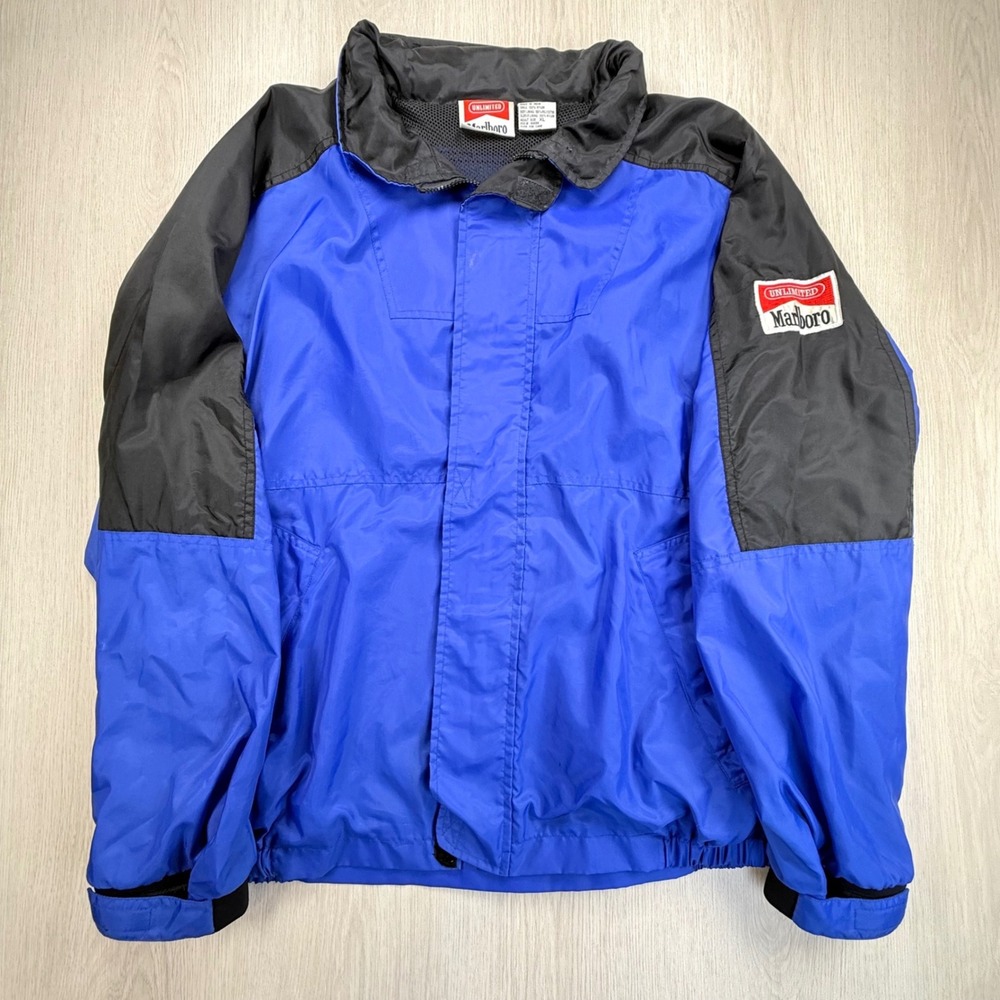 Vintage Marlboro Unlimited Colorblock Windbreaker Jacket Blue Black XL 90s